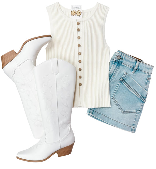 Vanilla Ribbed Sleeveless Button Sweater