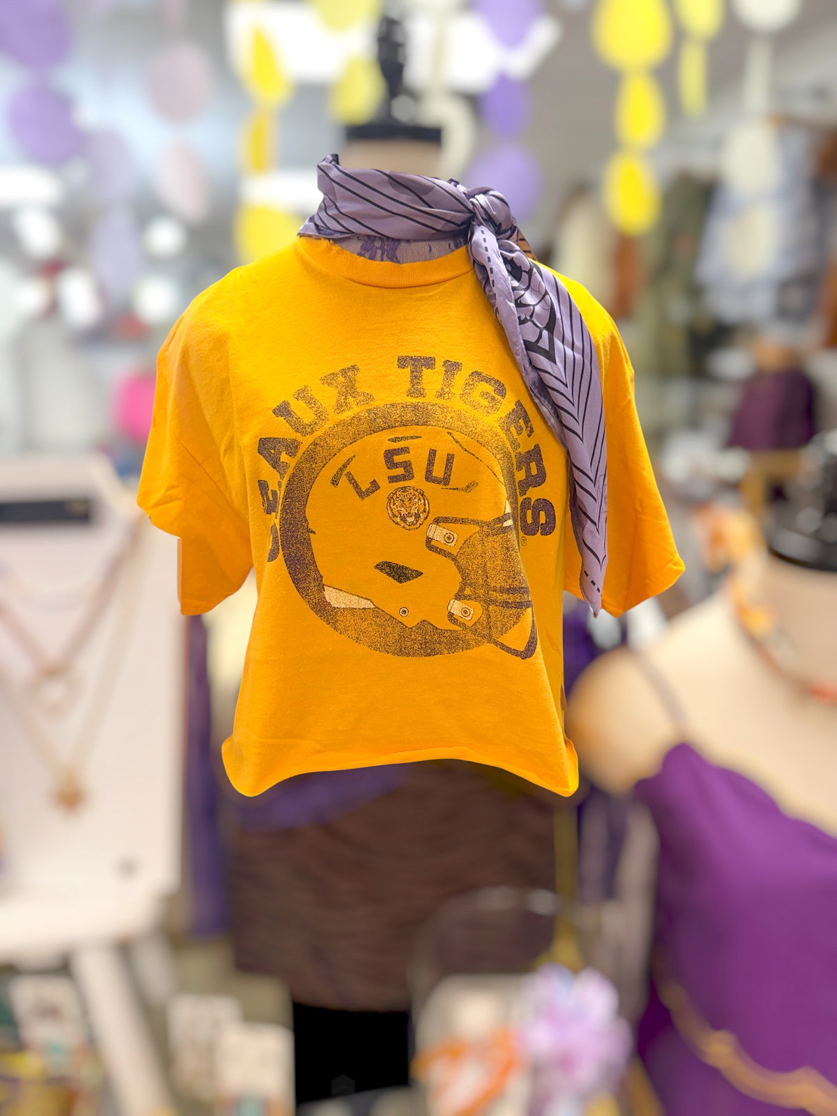 LSU Tigers Helmet Circle Gold Thrifted Tee