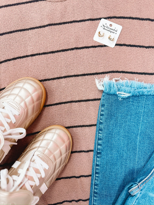 Stripe Thru Mocha Knit Top