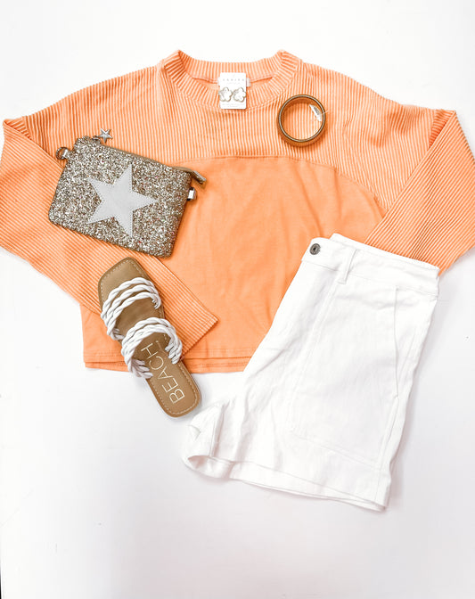 Cute & Simple Cantaloupe Ribbed Crop LS Top