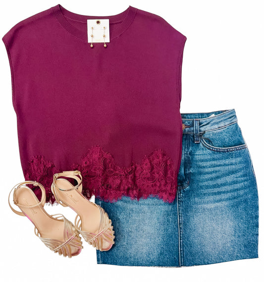 Burgundy Lace & Grace Top