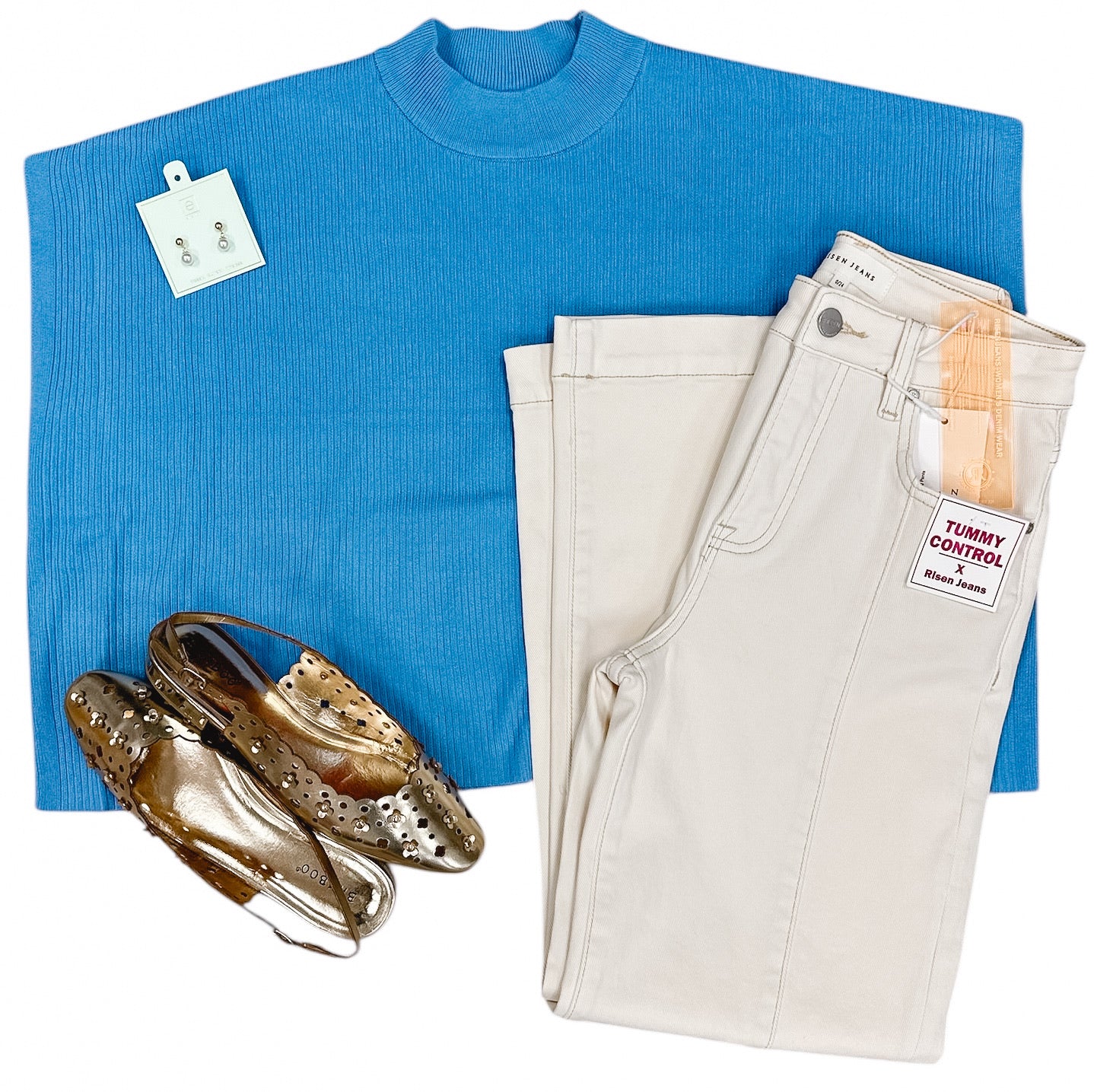 Swept Away Ribbed Mock Neck in Blue