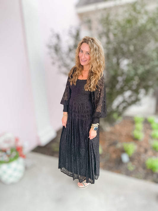 Take Me Back Black Lace Maxi Dress