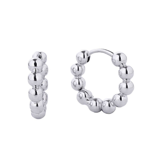 14K White Gold-Dipped Ball Hoop Earring: WHITE GOLD