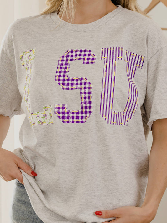 LSU Tigers Quilted Puff Ink Ash Gray Thrifted Tee