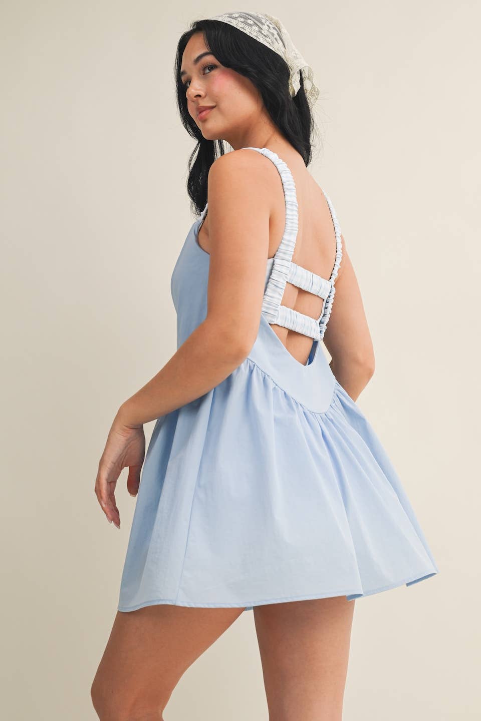 Blue Gingham Print Double Layered Play Dress