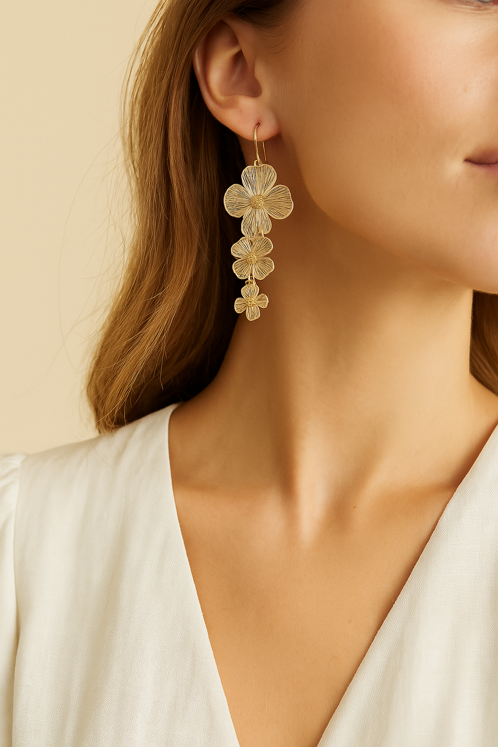 Graceful Floral Drop Earrings | Elegant Gold and Silver Flower Design