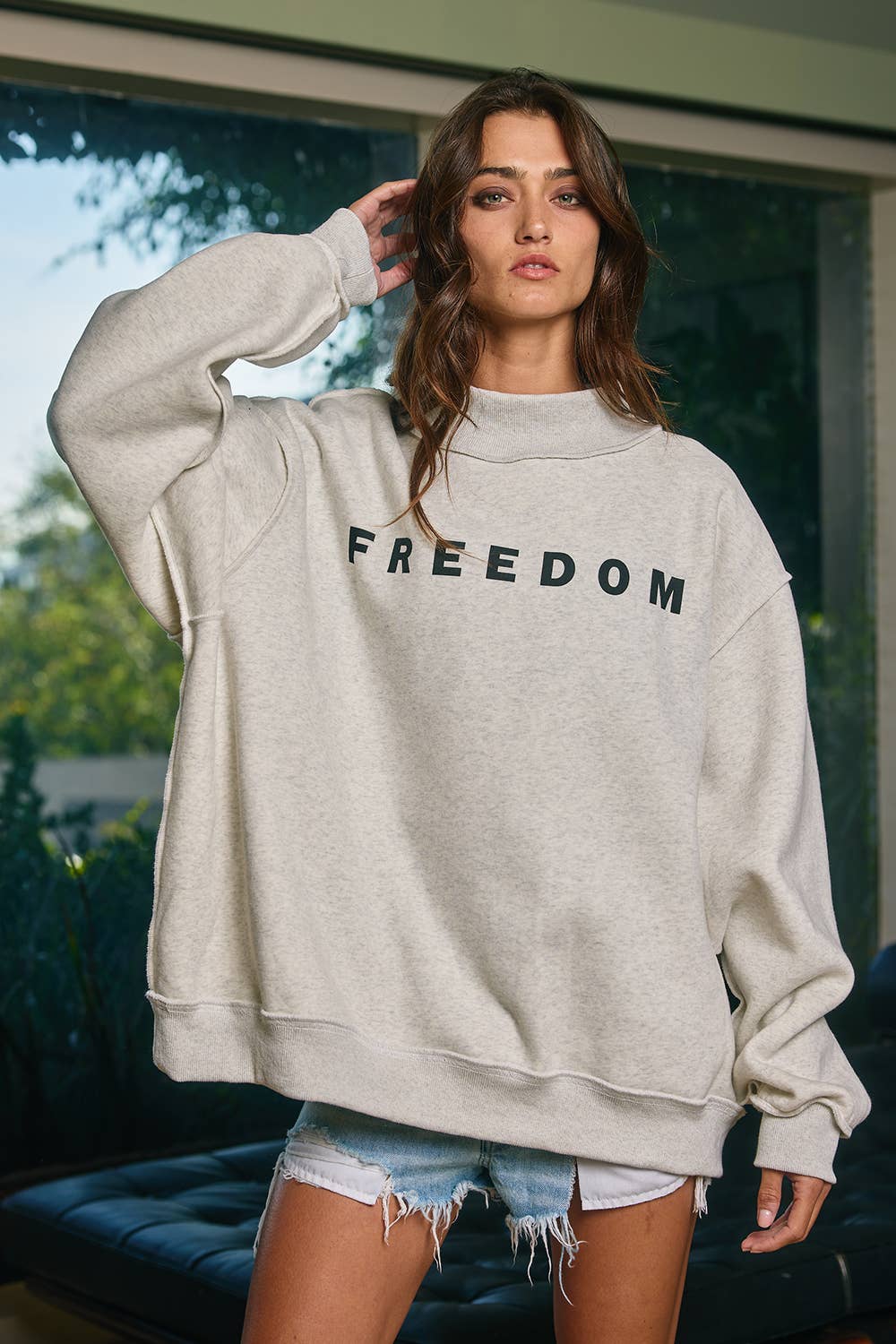 ‘FREEDOM/LEGACY' Print Reversible Mock Neck Sweatshirt