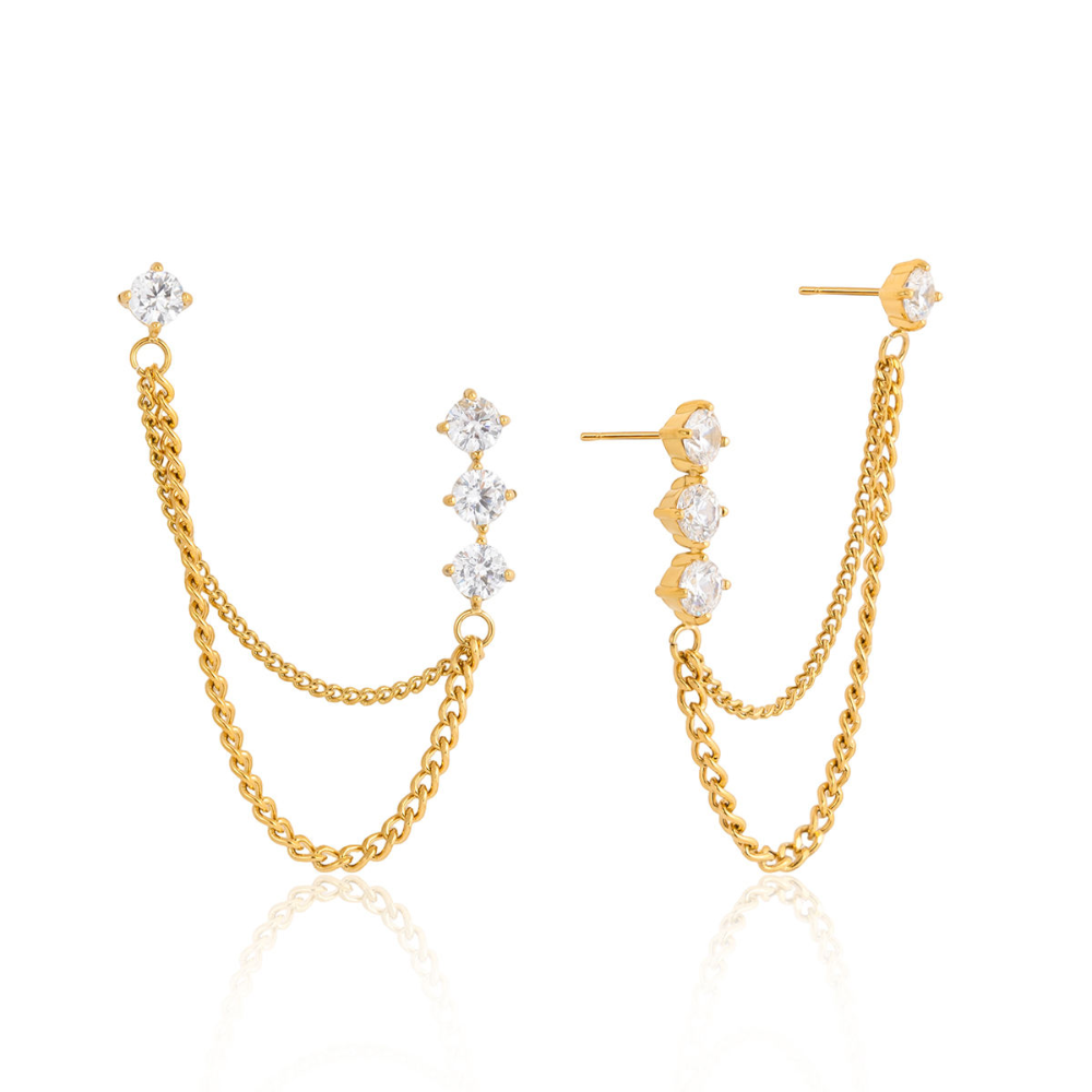 Tropez Chain Drop Earrings 18K Gold Water Resistant Non Tarnish