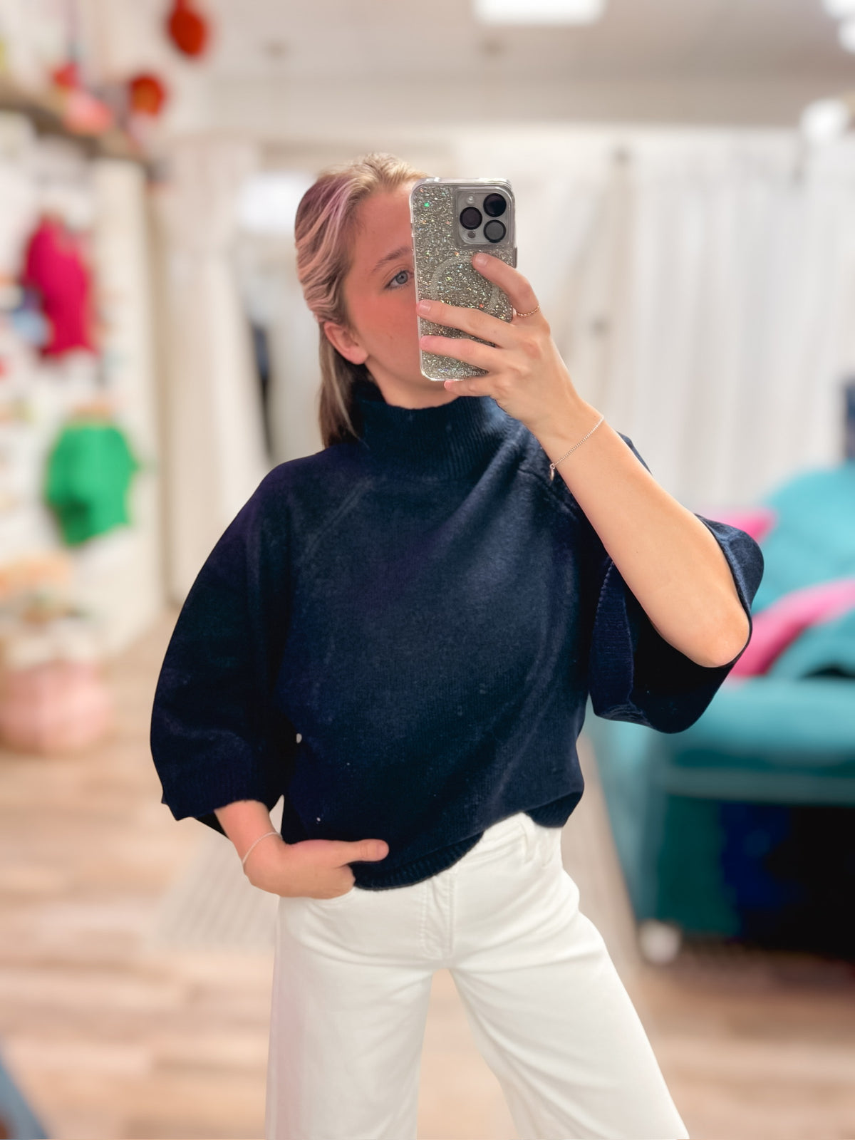 Marley Navy 3/4 Sleeve Sweater