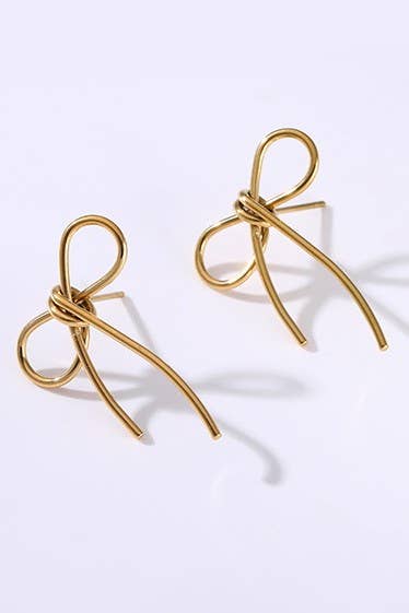 18K STAINLESS STEEL TARNISH FREE BOW EARRINGS | 40E0347: GOLD