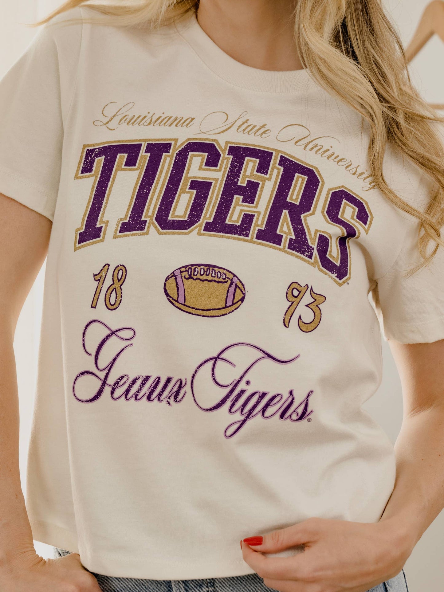 LSU Tigers Wave Arch Vintage White Ellie Perfect Tee