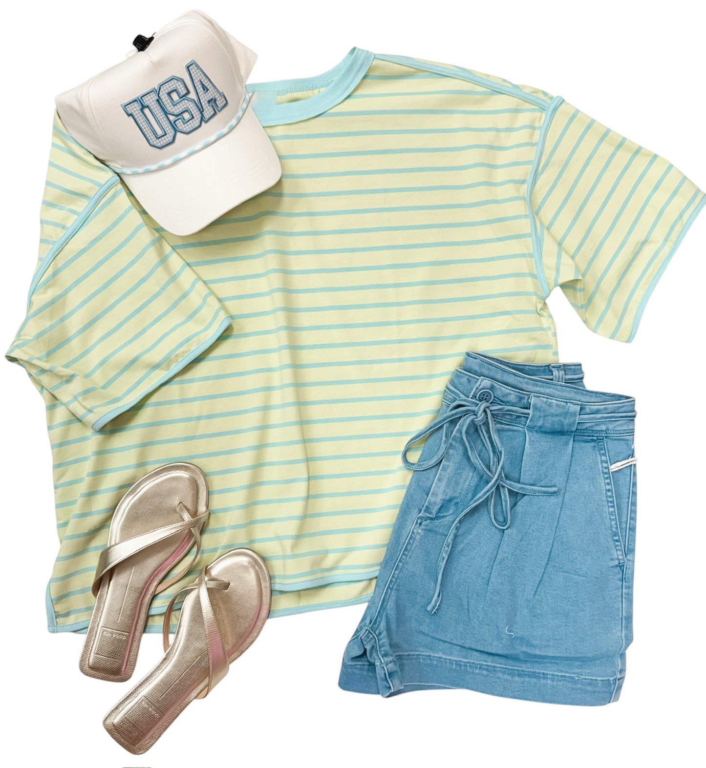 Striped Relaxed Fit Knit Tee Mint & Blue
