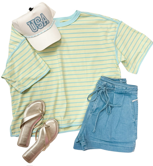 Striped Relaxed Fit Knit Tee Mint & Blue