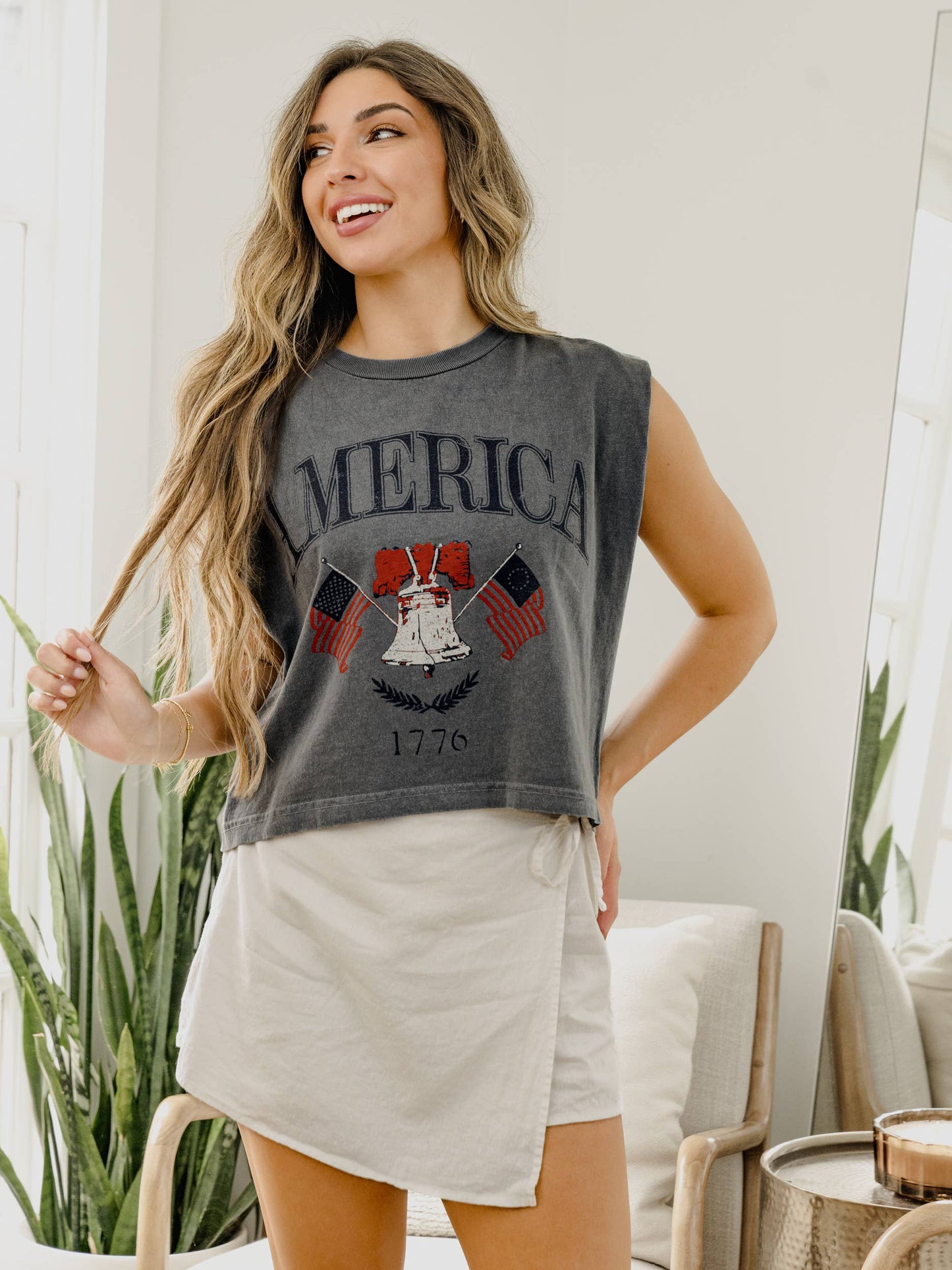 4th of July USA American Bell Blue Tank