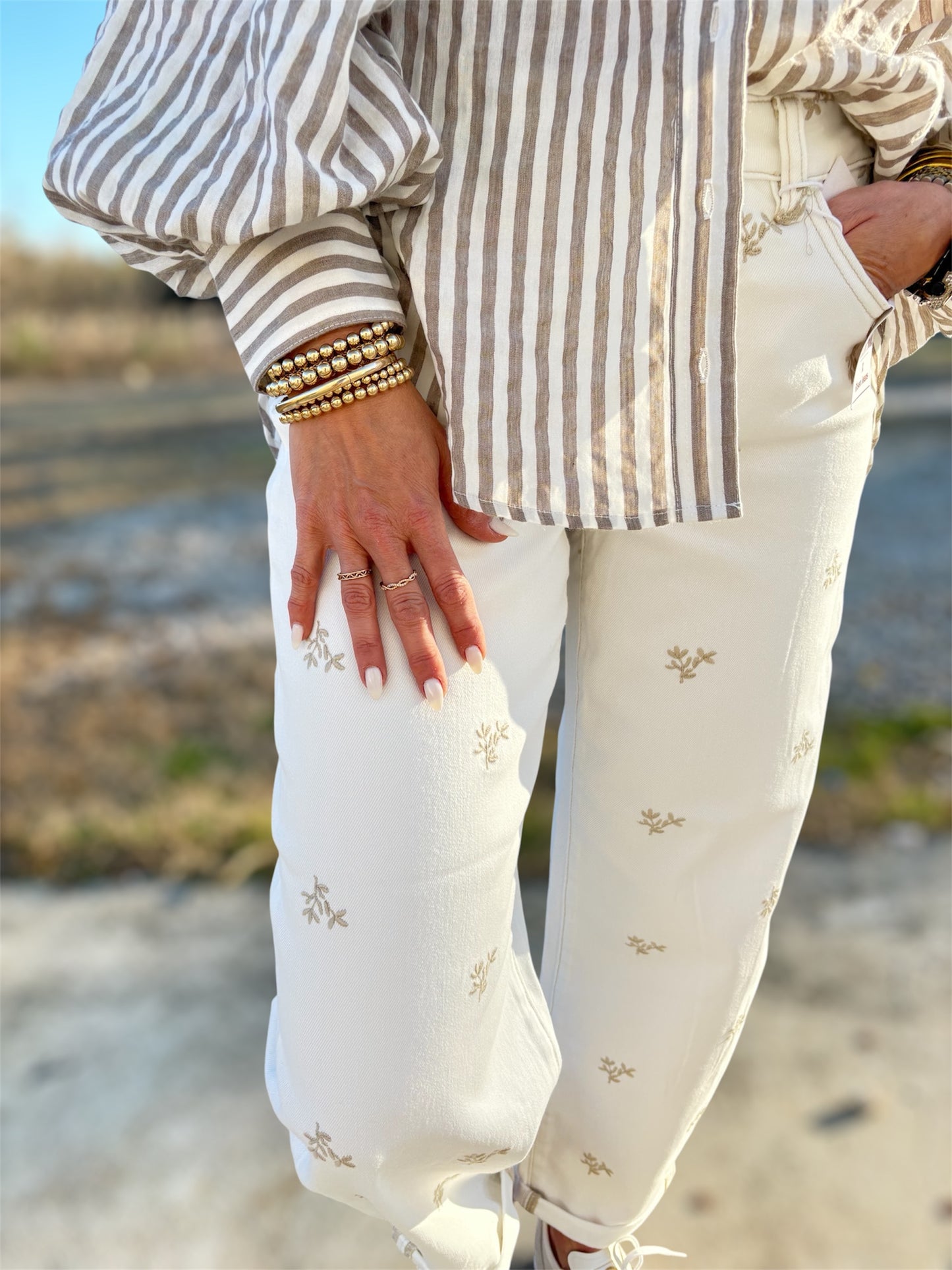 Mushroom Striped Button Up