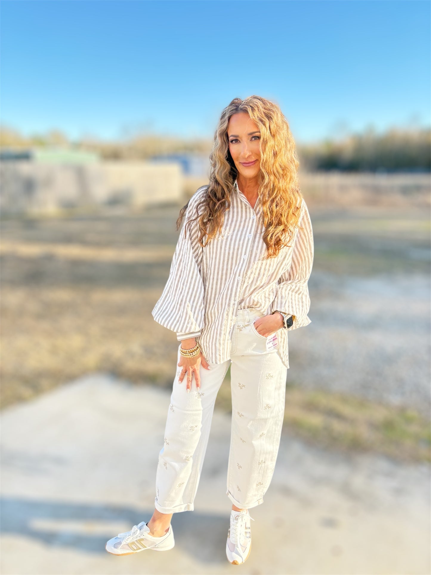 Mushroom Striped Button Up