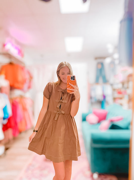 Charming Brown Babydoll Mini Dress