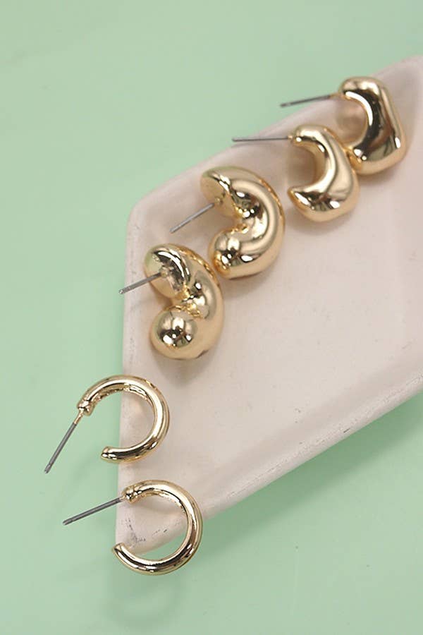 BUBBLE HOOP HUGGIE TRIO EARRINGS | 80E5359: Gold