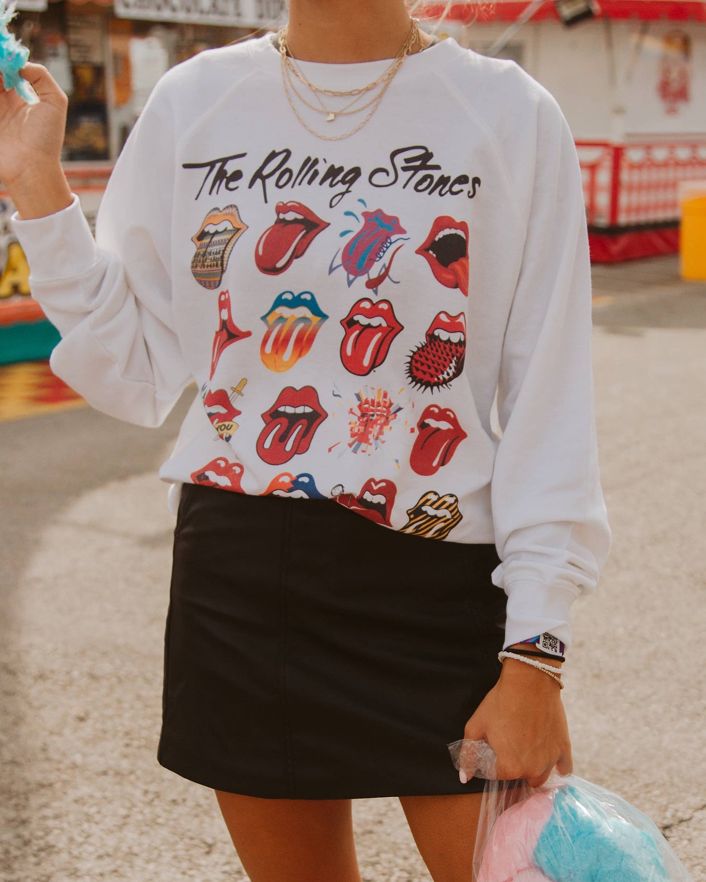 Rolling Stones Licks Over Time White Graphic Sweatshirt