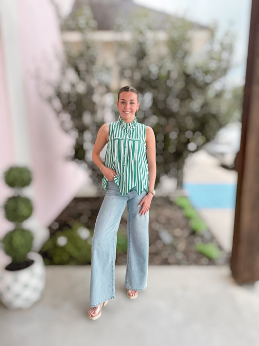 Can’t Go Back Green Striped Sleeveless Blouse