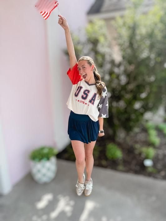 Ruffle Hem Tennis Skirt Navy