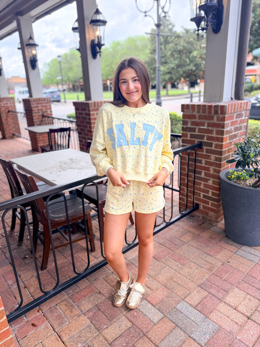 Salty Ditsy Lemon Crop Crew with Short Set