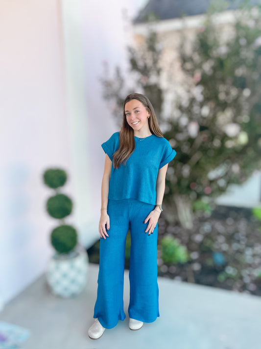 On A Roll Blue Sweater & Pant Set