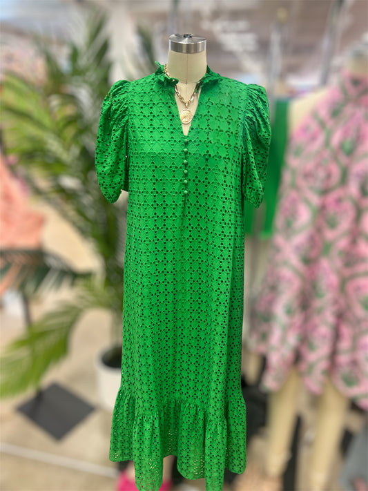 Happy Are We Green Eyelet Maxi Dress
