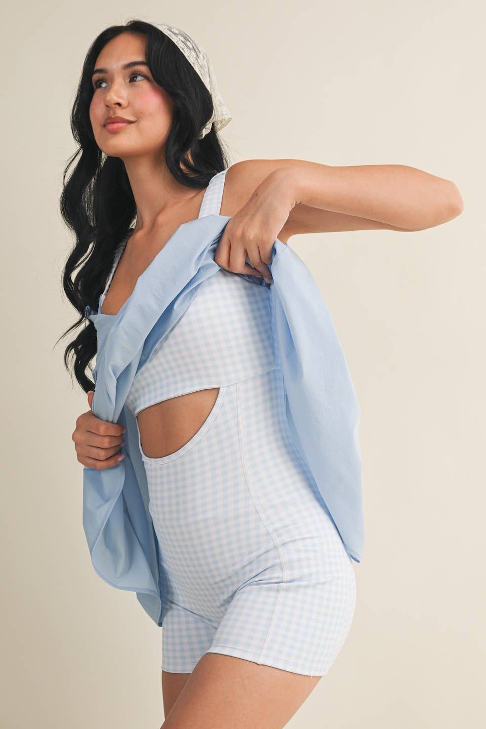 Blue Gingham Print Double Layered Play Dress