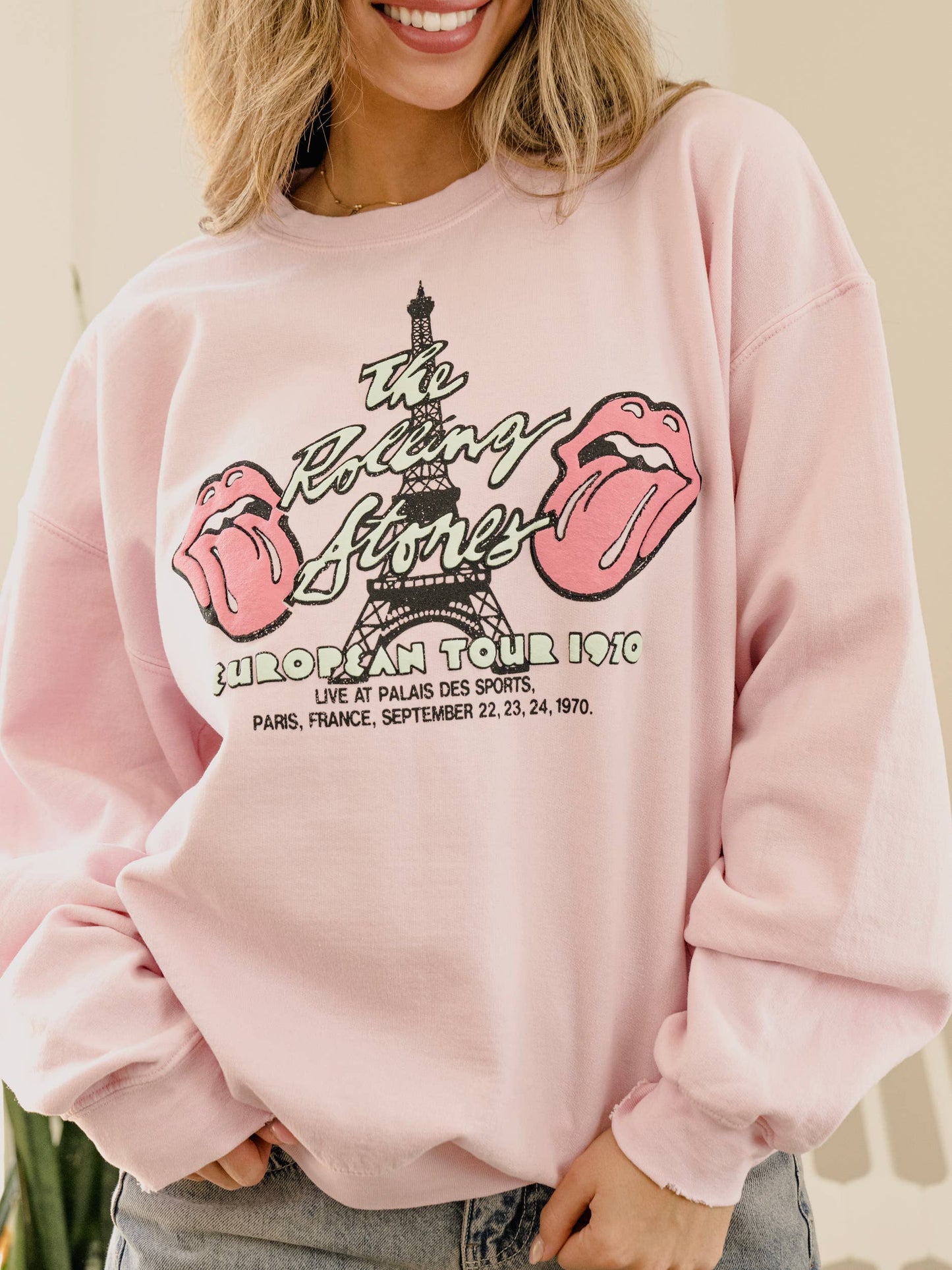 Rolling Stones Paris Puff Pink Thrifted Graphic Sweatshirt
