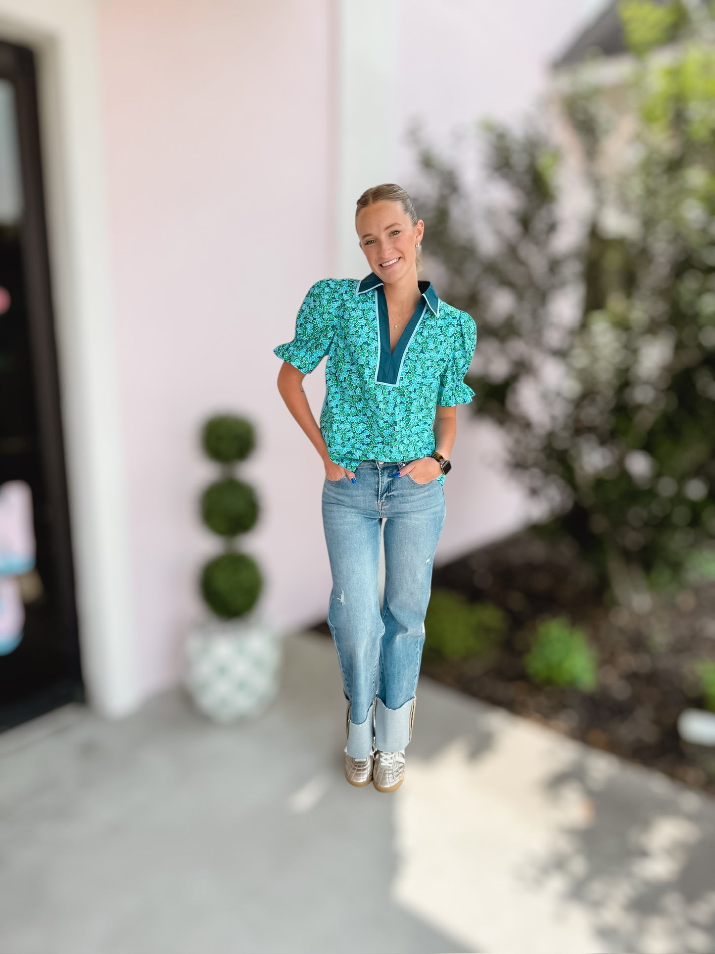 Navy Graces Collared Top