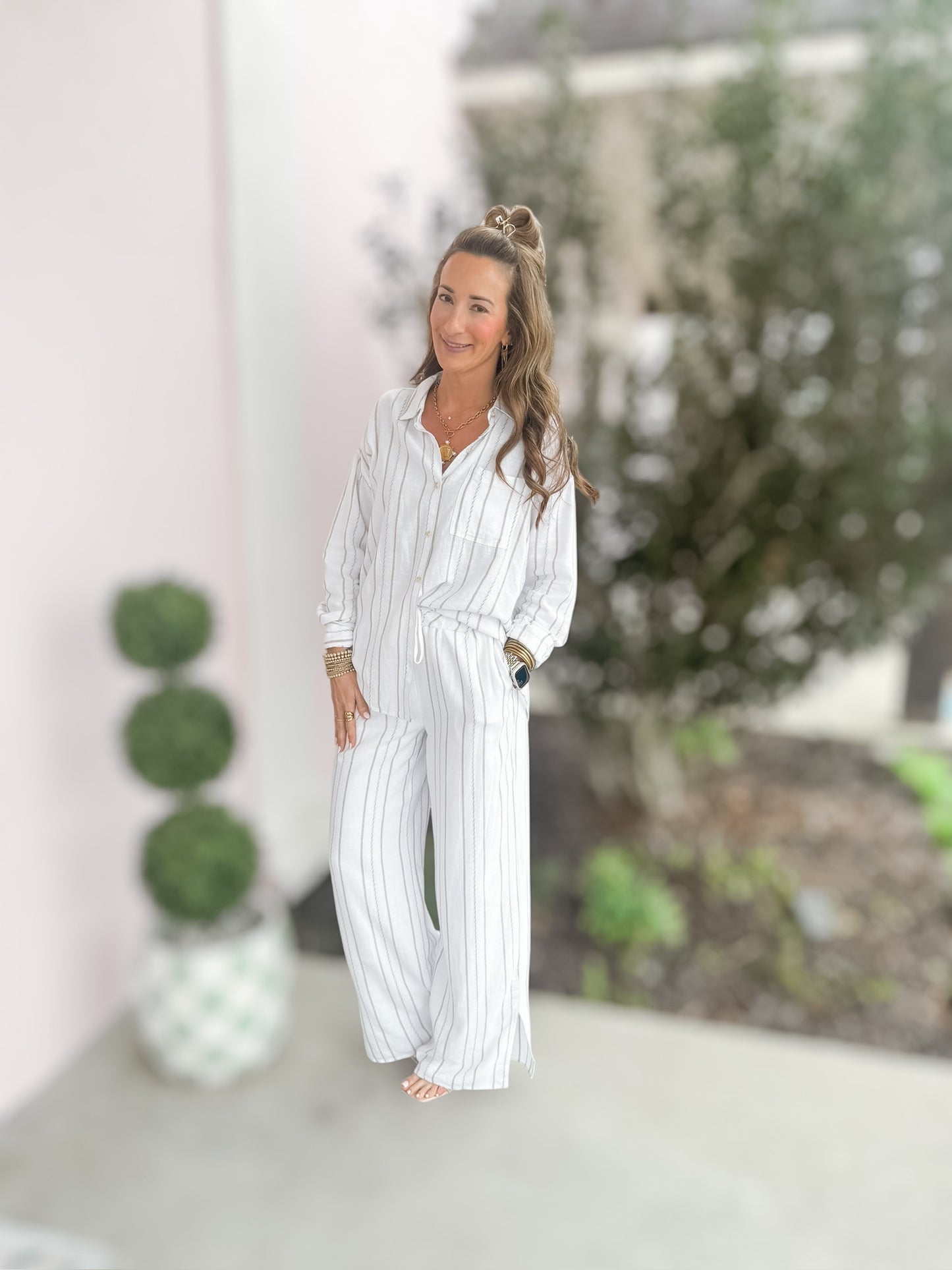 AMORETTE SHIRT Ivory Taupe Stripe