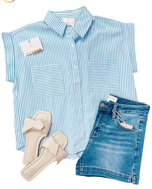 Match To You Blue Striped Button Up
