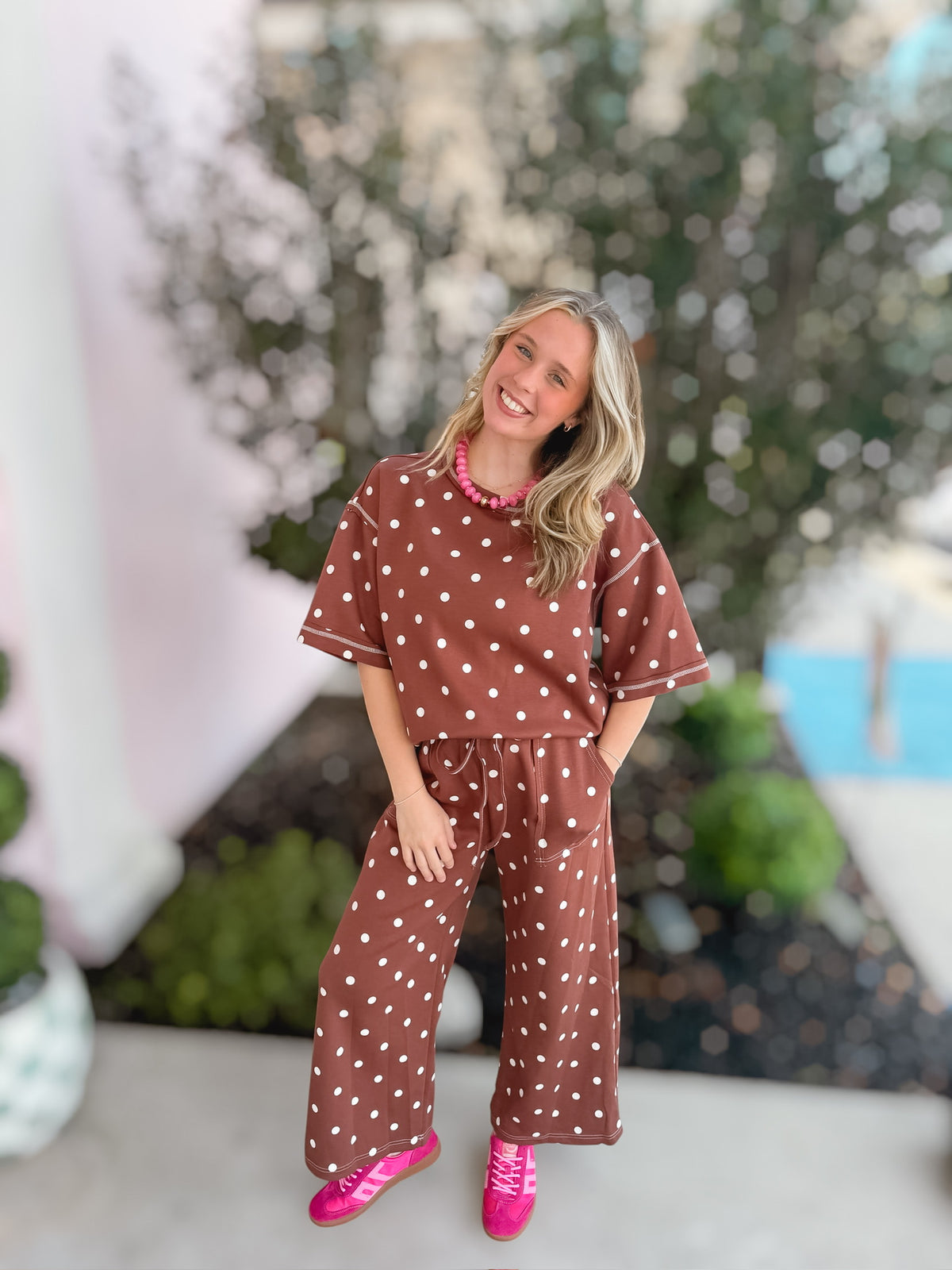 Dot & Darling Pant Set Chocolate & White