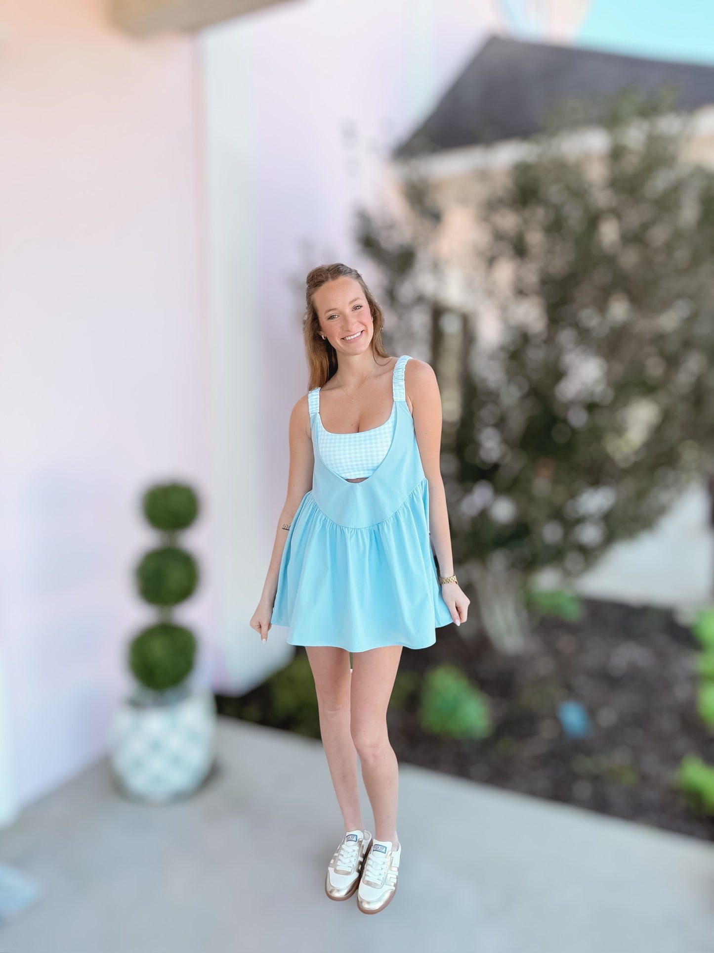 Blue Gingham Print Double Layered Play Dress