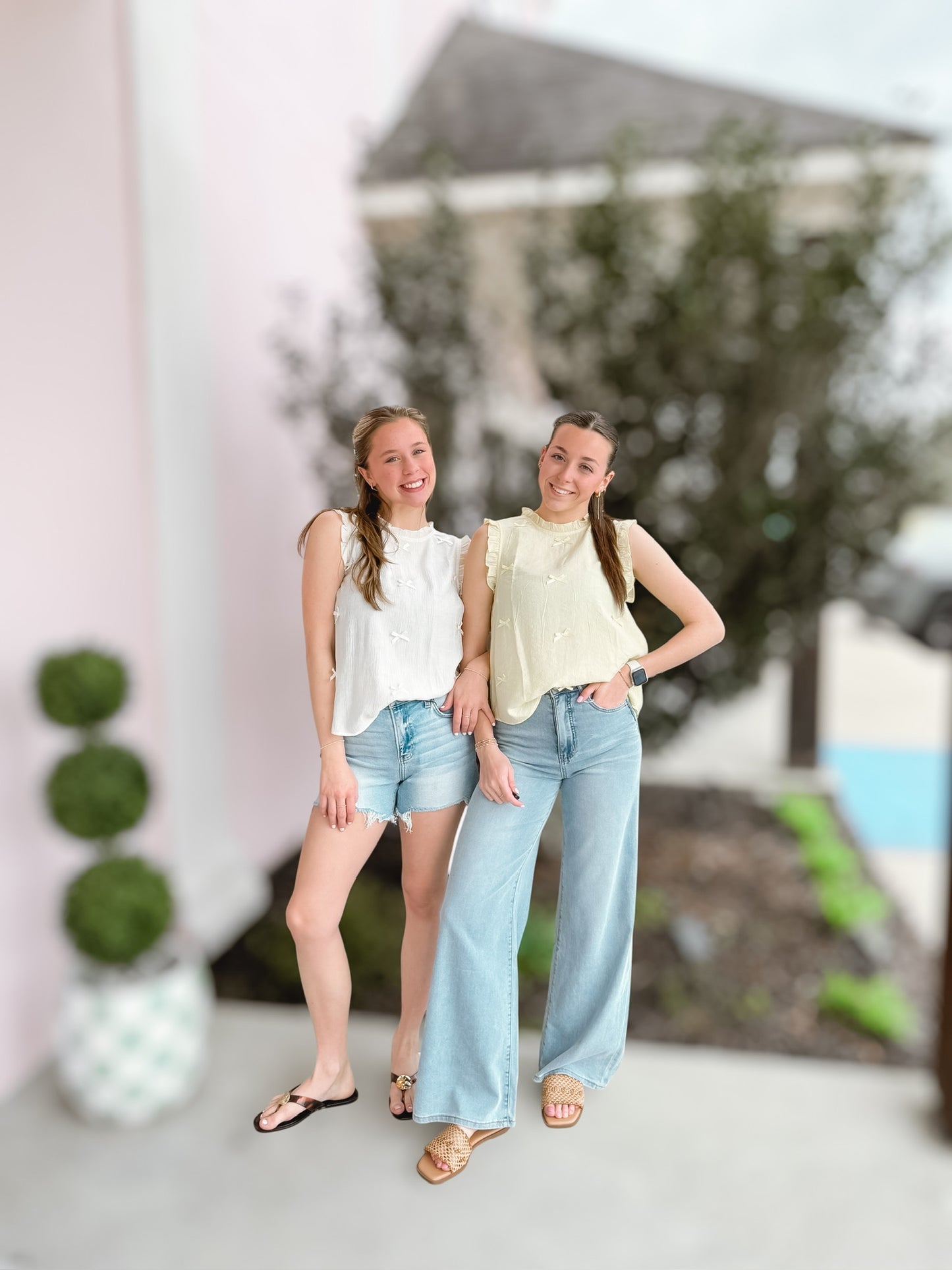 Bows & Ruffles Ivory Sleeveless Top