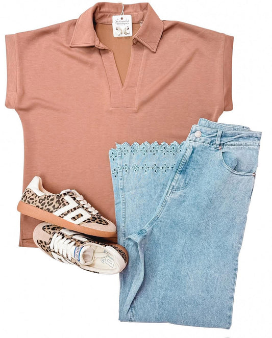 All We Want Eyelet Trim Pants Lt Denim