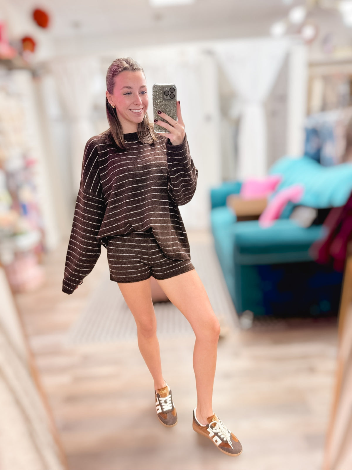 Chic Weekend Striped Chocolate Sweater Set