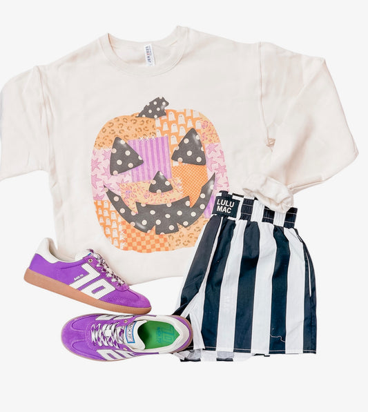 Patchwork Jack O Lantern Adult Sweatshirt