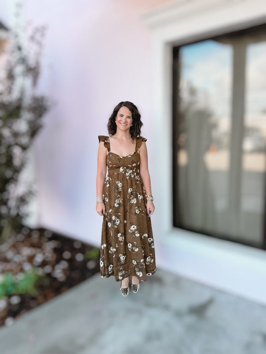 Falling In Love Brown Floral Dress