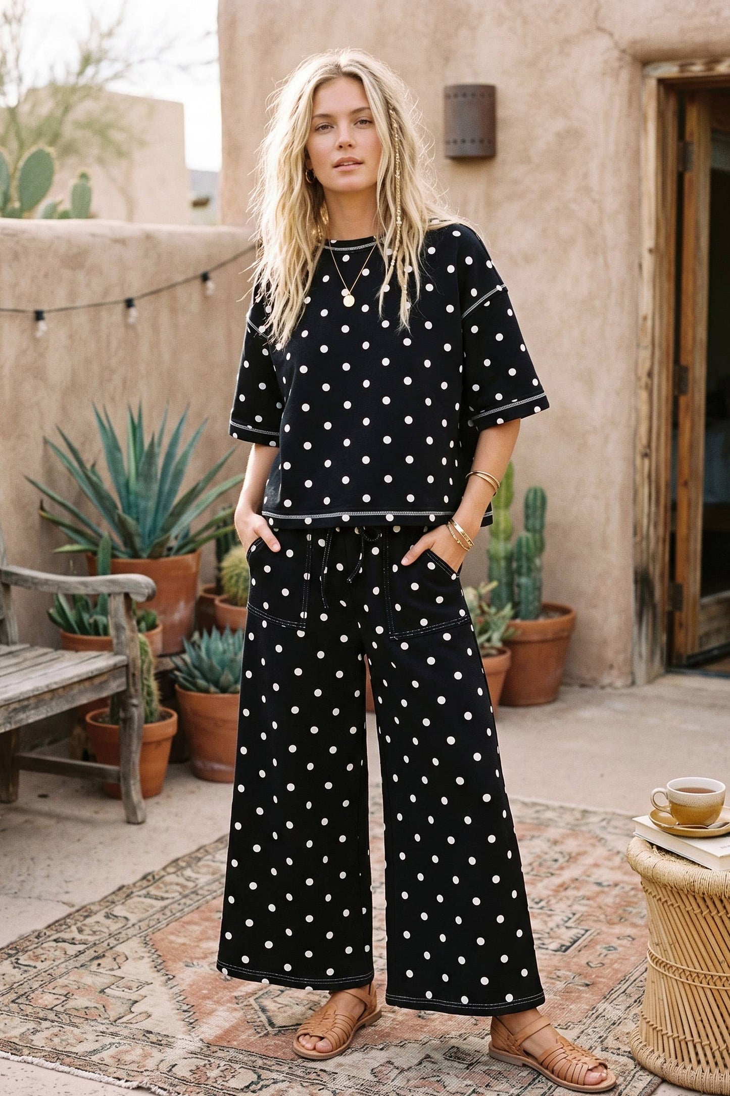 Dot & Darling Pant Set Black & White