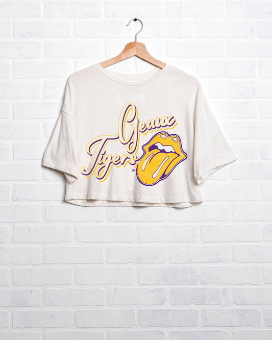 Rolling Stones LSU Geaux Tigers Malibu Off White Cropped Tee