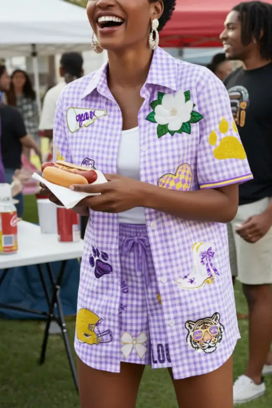 TIGERS SEQUIN GAME DAY GINGHAM 2 PIECE SET