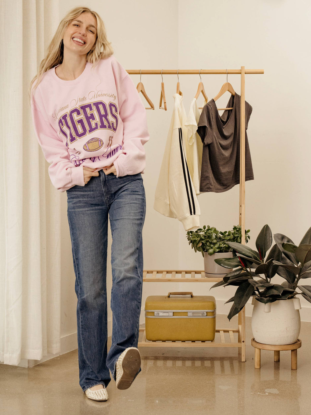Geaux LSU Tigers Wave Arch Pink Thrifted Sweatshirt