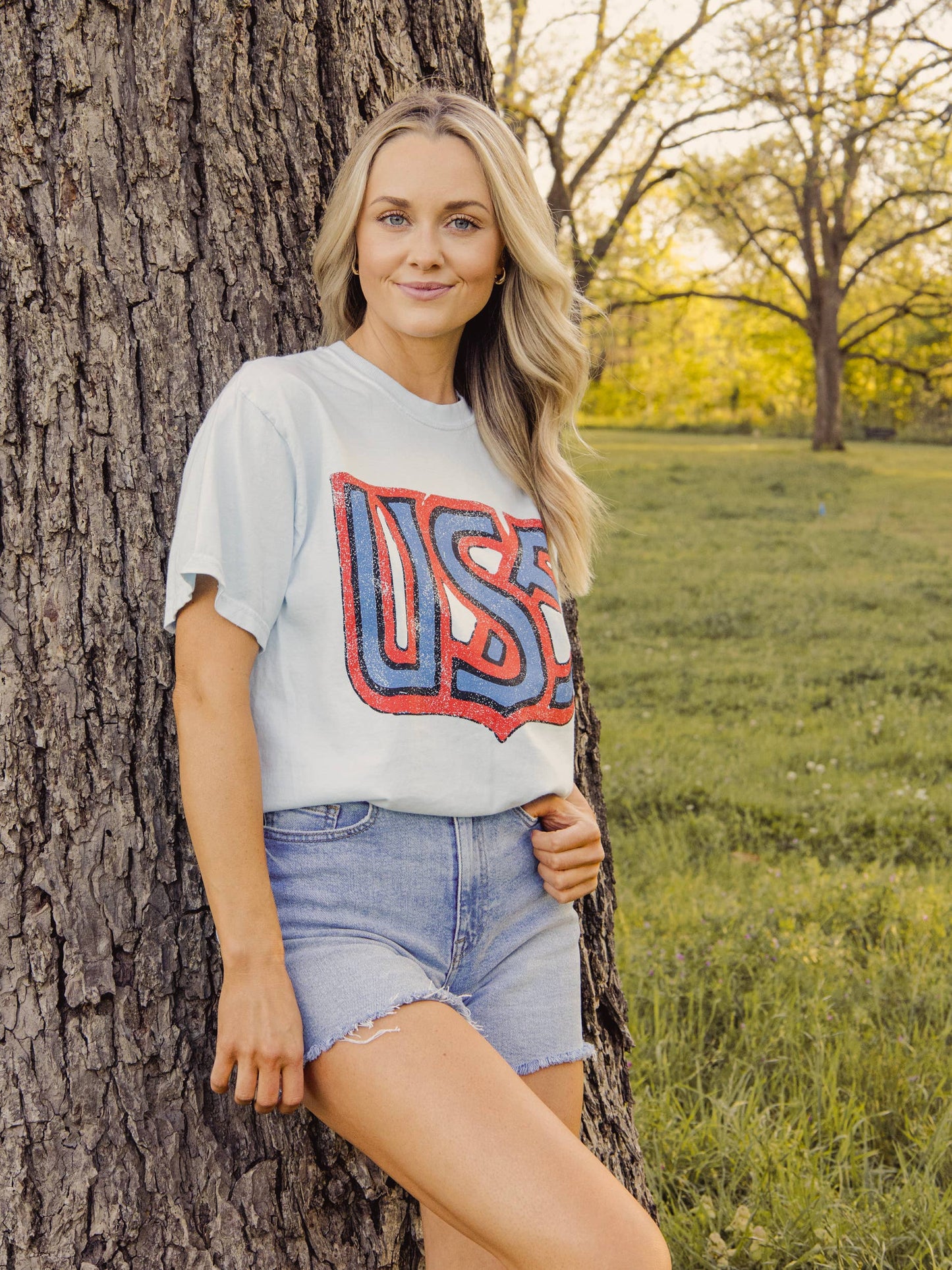 USA Monogram Chambray Comfort Colors Tee