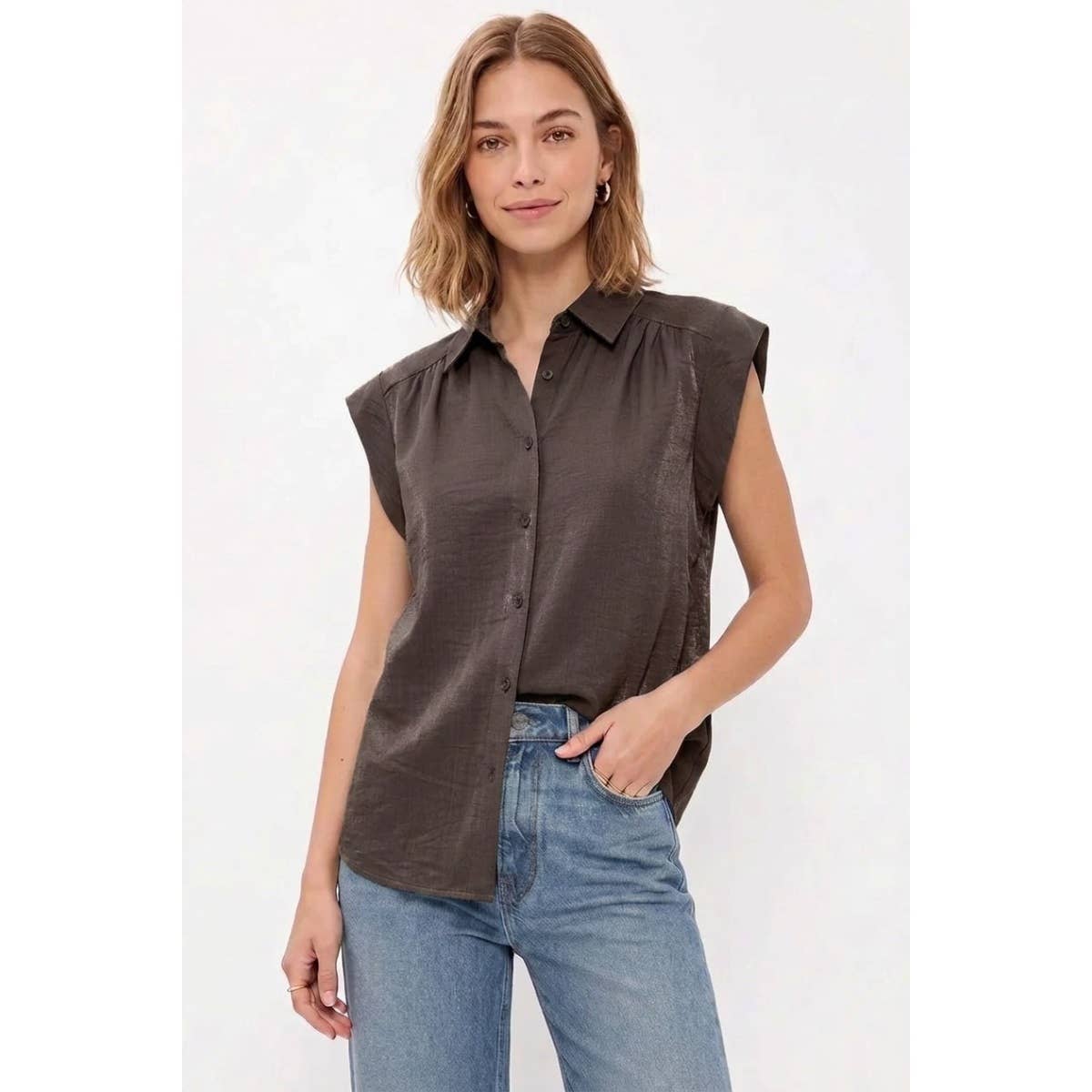 Lively Chocolate Sleeveless Blouse