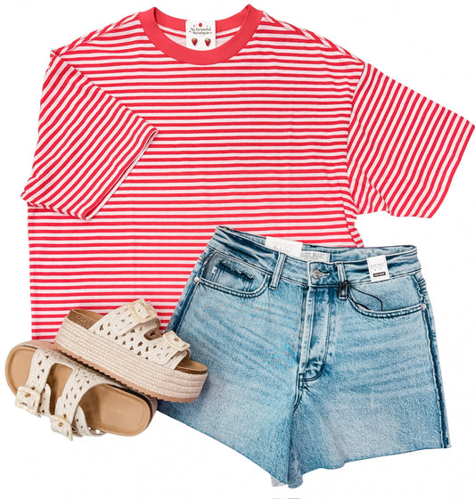 Stripe Tackle Tee Court Stripe Grapefruit