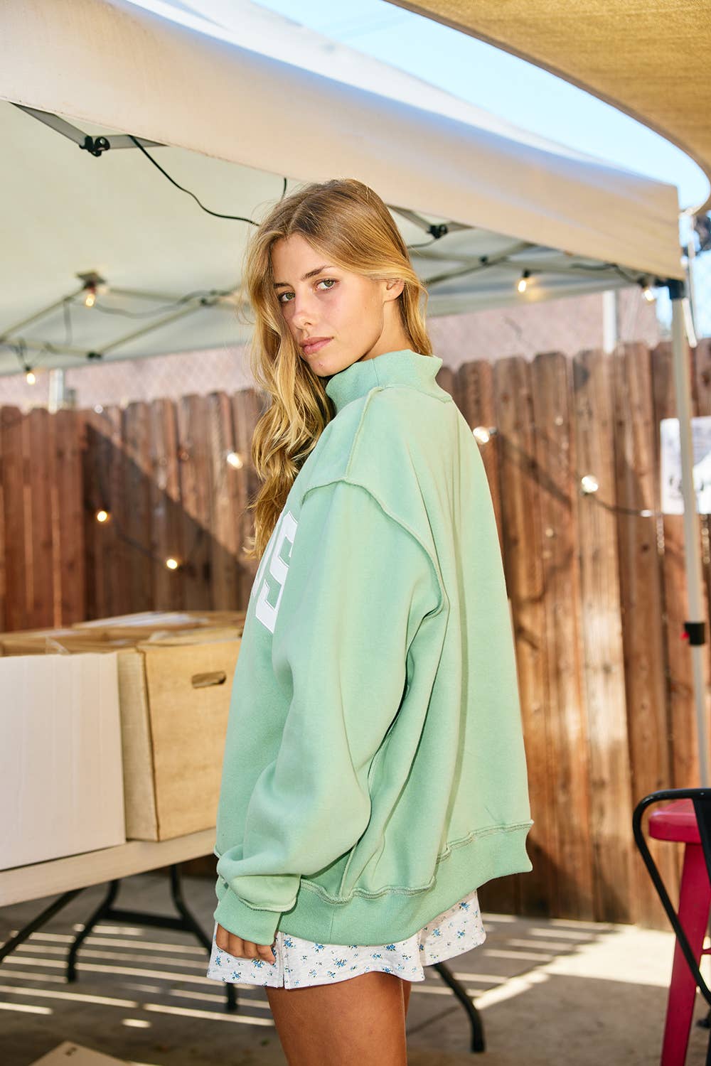 JESUS' Embroidered Mock Neck Sweatshirt Sage