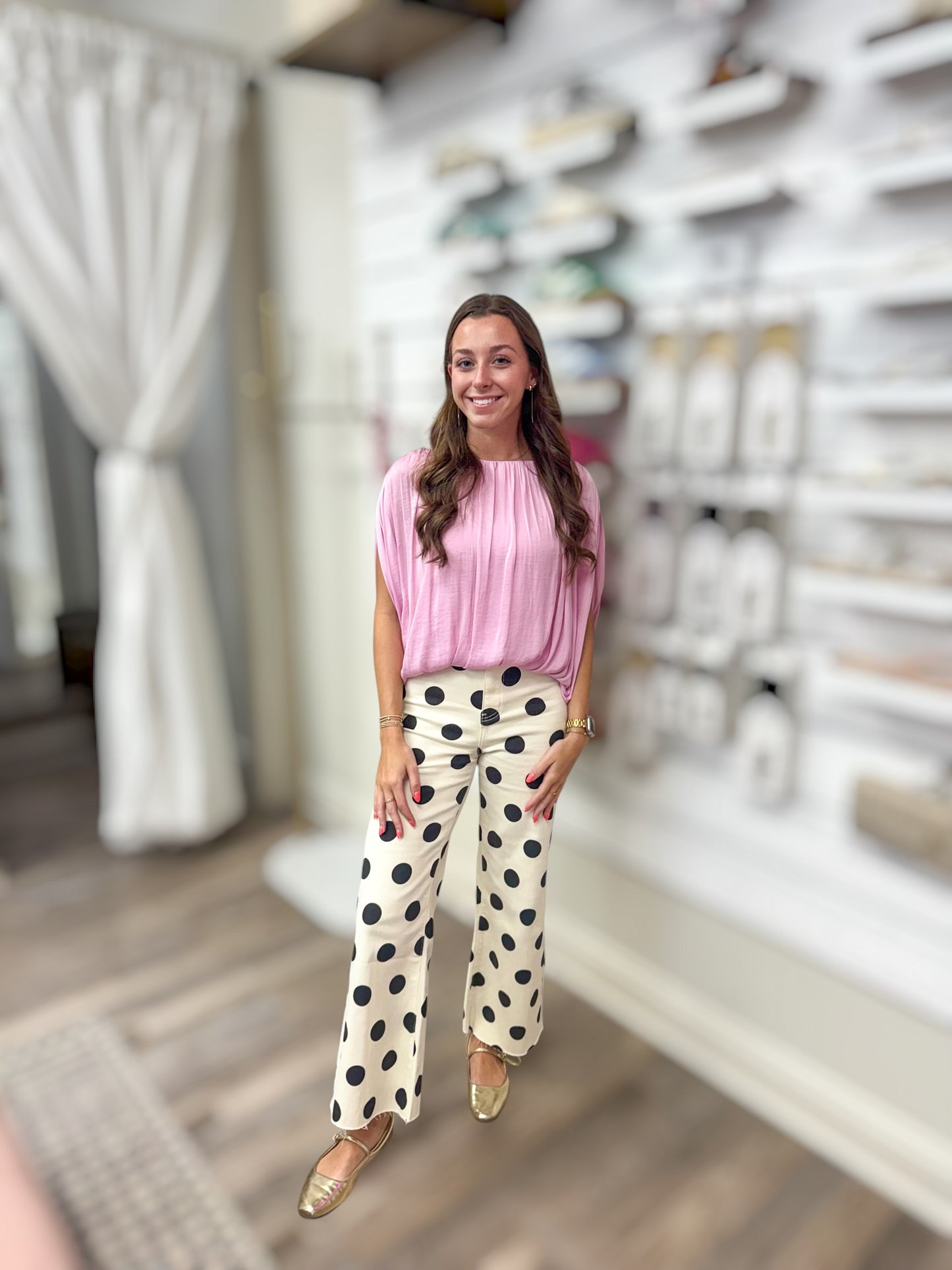 Big Polka Dot Stretchy Ivory Denim
